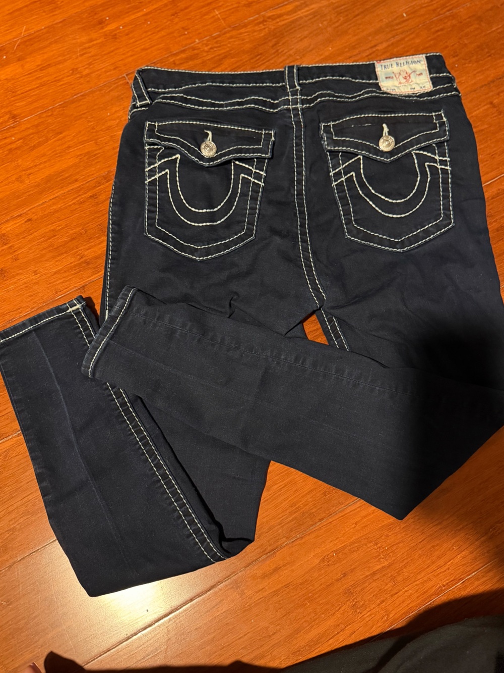 True religion mid rise y2k skinny curvy stretchy jeans dark navy blue wash 34